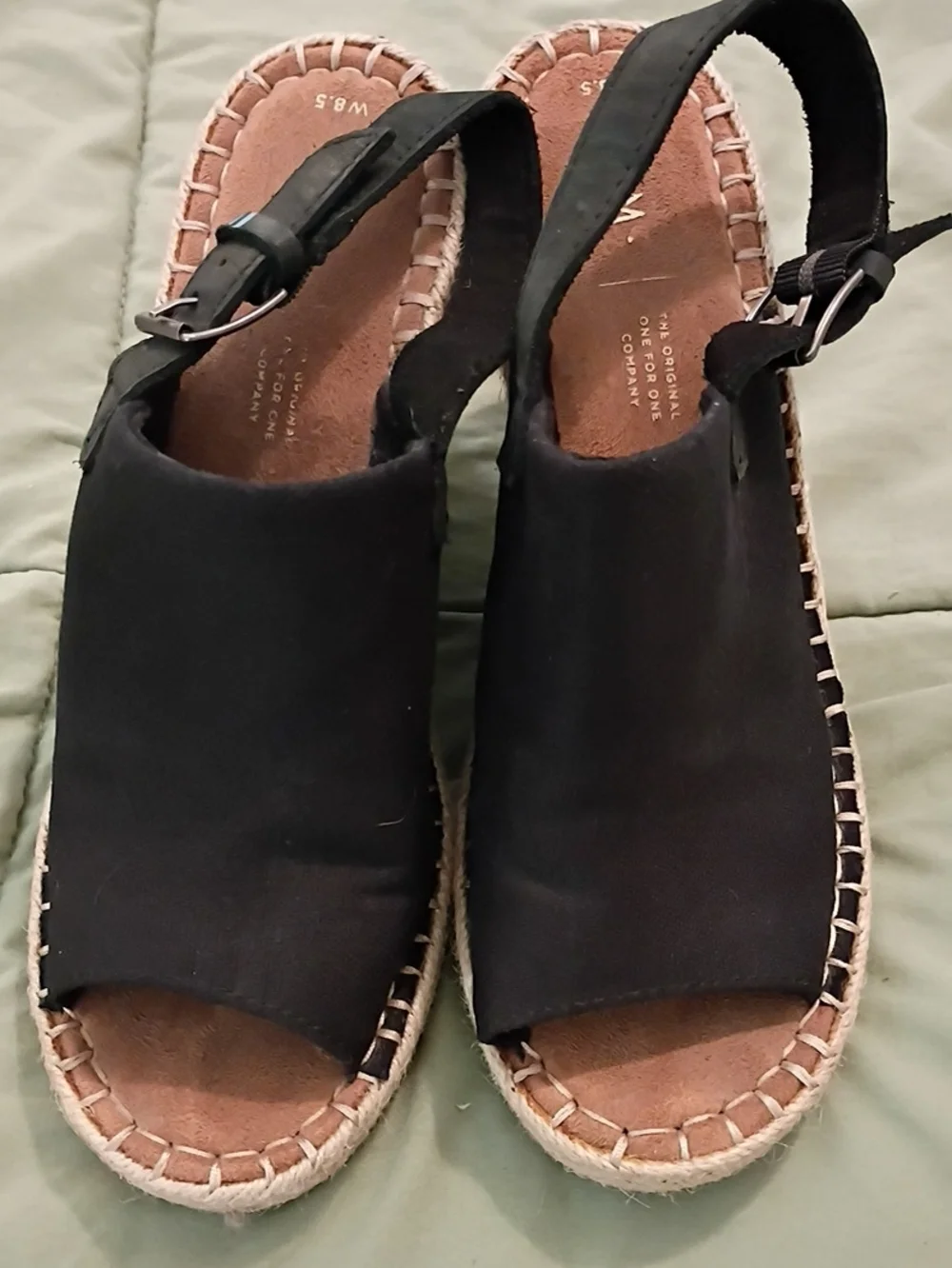 Toms Black Espadrille Wedge Slingback Sandals